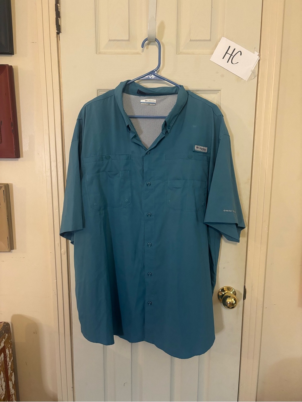 Columbia Men's Short Sleeve Button-Down Shirt Teal Blue